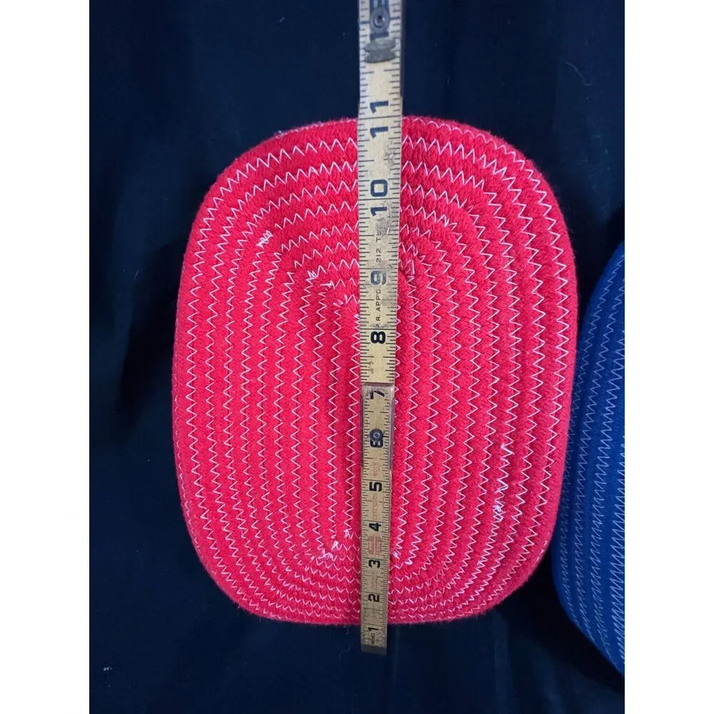 Red N Blue Coiled Rope Basket Tray Set of 2 Oval Patriotic Americana Decor